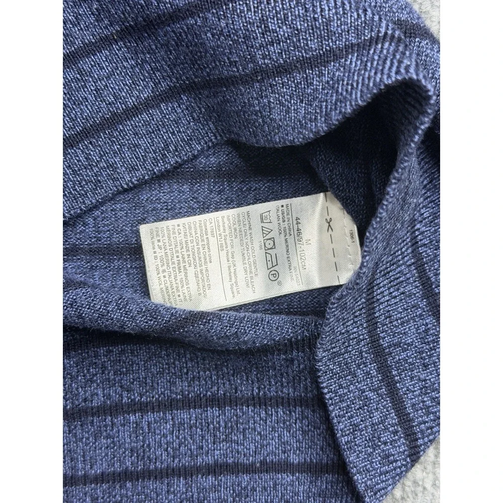 Banana Republic Sweater Men Medium Blue Merino Wool Striped V Neck Navy Baruffa